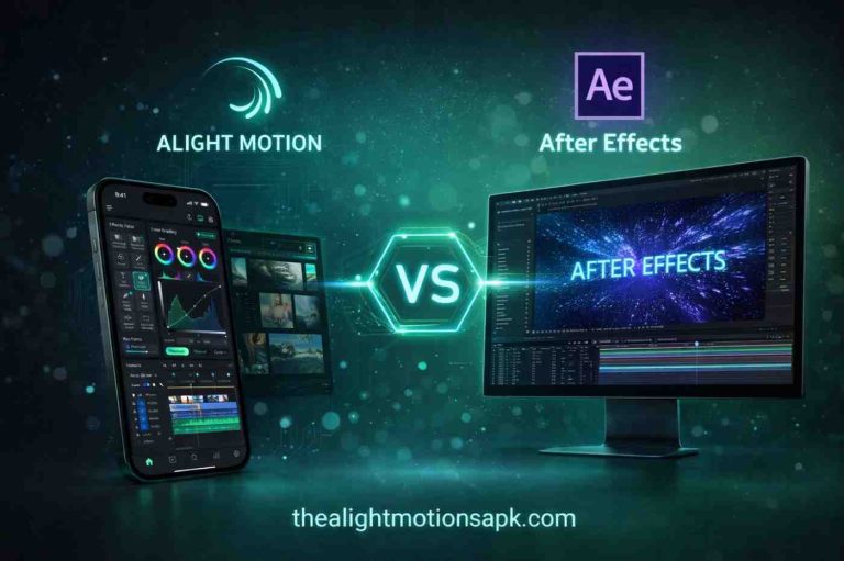Alight Motion mobile app compared to Adobe After Effects desktop software for video editing and motion graphics creation.