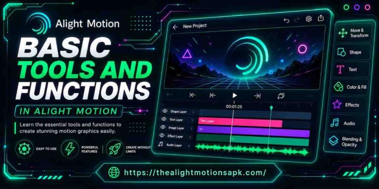 Basic tools and functions panel in the Alight Motion app.